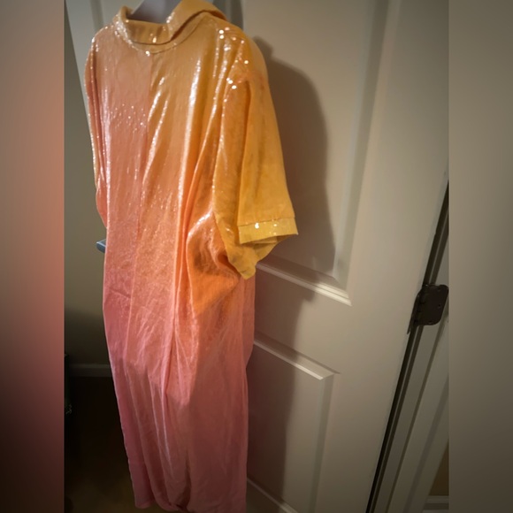 Eloquii NWT Ombre Sequin Orange & Pink Ruching Midi Dress w Front Snaps - Picture 5 of 9